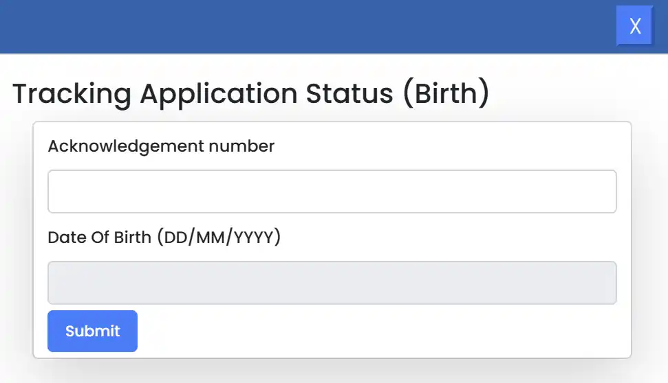 Application status for Birth and Death Certificate